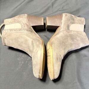 LifeStride Velocity Taupe Faux Suede Ankle Boots Brogue Detail Block Heel Sz 9.5